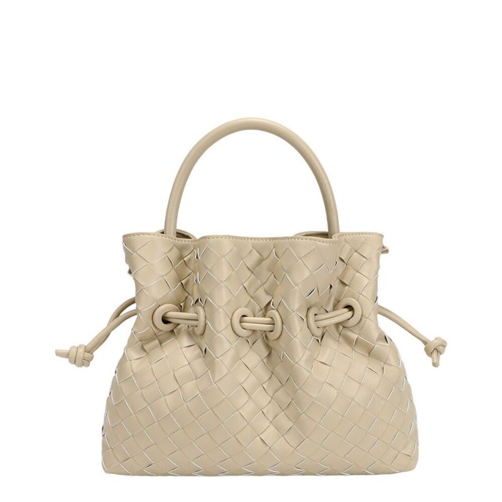 Tiffany & Fred Paris Hand-Woven Leather Drawstring Satchel, Beige